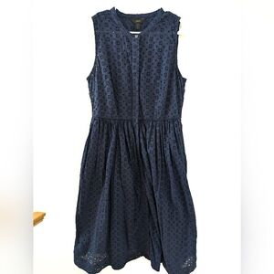 J Crew Eyelet Shirt Dress Sundress Size 12 Deep Navy Blue G4807 Sleeveless